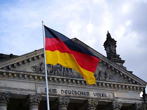 German flag in front of a building