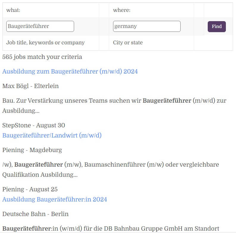 Baugeräteführer Ausbildung in Germany